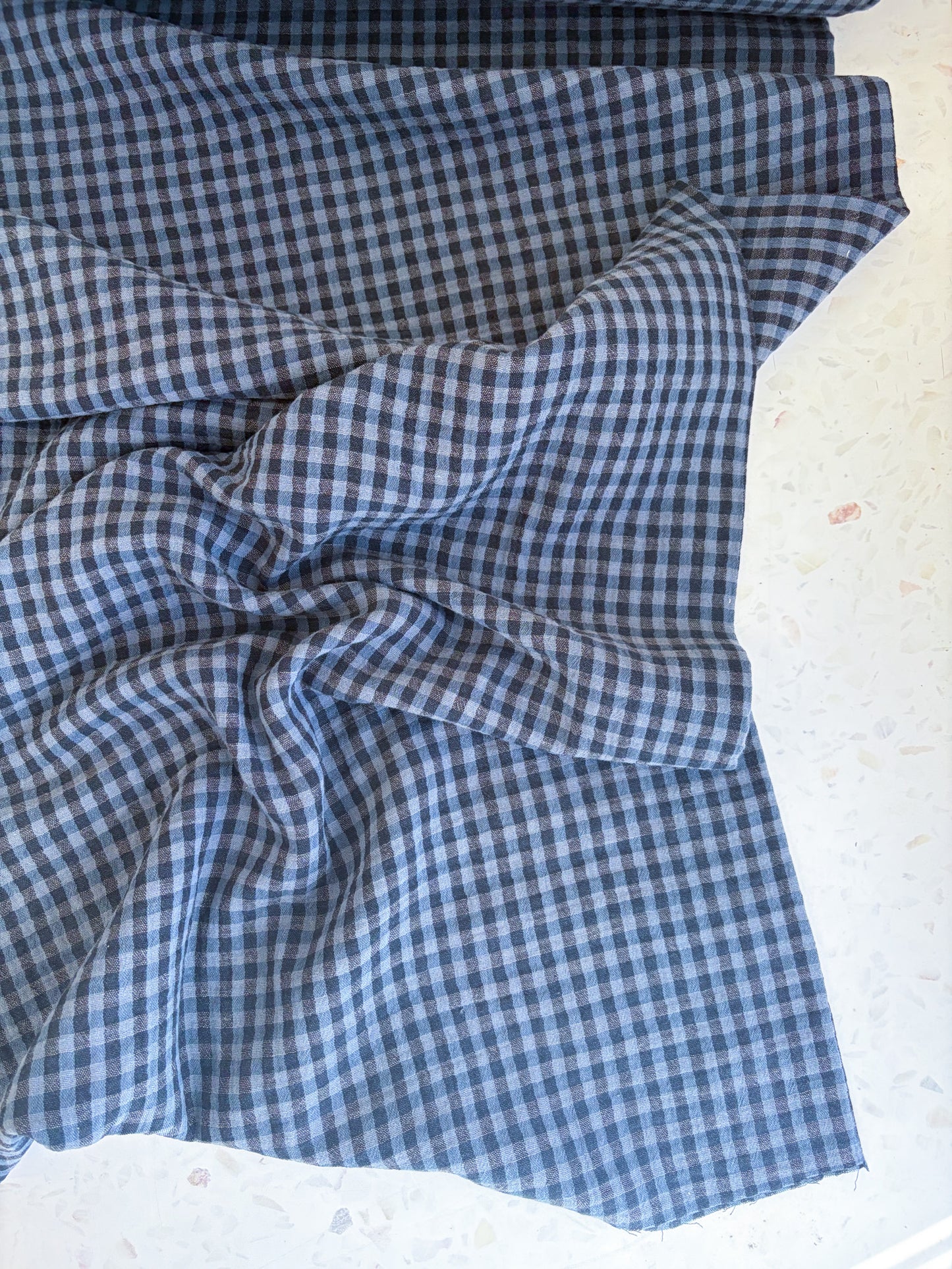 PREORDER – Lennon Yarn Dyed Double Gauze Check in Midnight/Denim