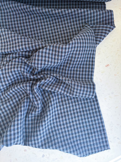 PREORDER – Lennon Yarn Dyed Double Gauze Check in Midnight/Denim