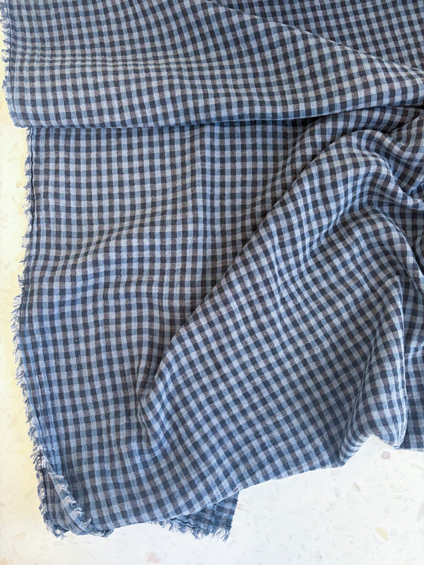 PREORDER – Lennon Yarn Dyed Double Gauze Check in Midnight/Denim