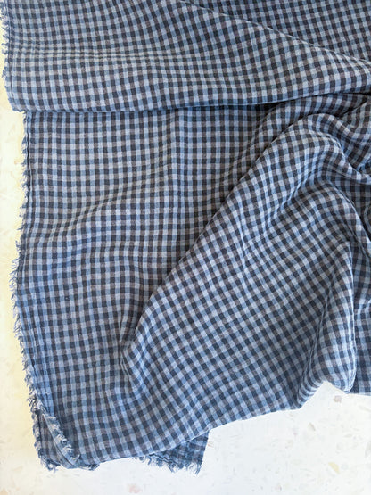 PREORDER – Lennon Yarn Dyed Double Gauze Check in Midnight/Denim