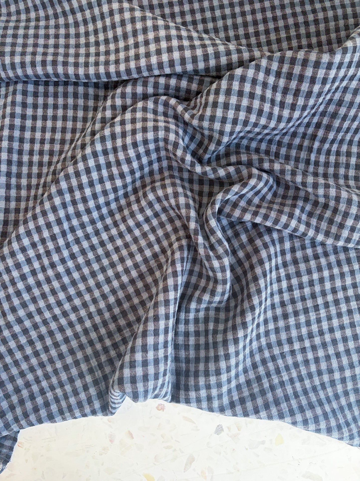 PREORDER – Lennon Yarn Dyed Double Gauze Check in Midnight/Denim