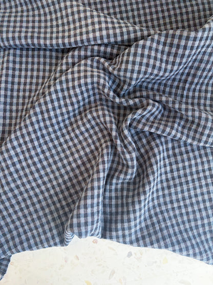 PREORDER – Lennon Yarn Dyed Double Gauze Check in Midnight/Denim