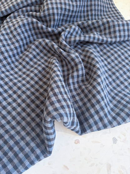 PREORDER – Lennon Yarn Dyed Double Gauze Check in Midnight/Denim
