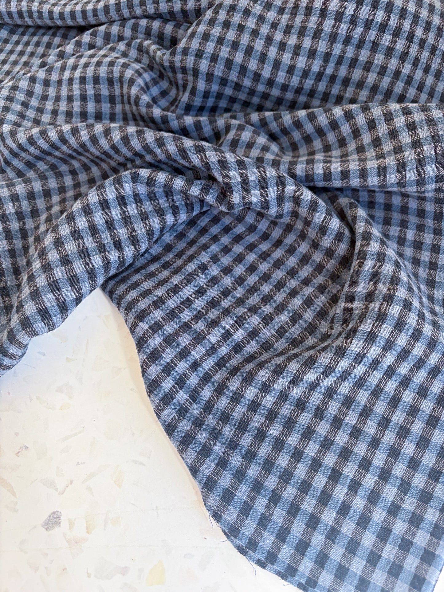 PREORDER – Lennon Yarn Dyed Double Gauze Check in Midnight/Denim