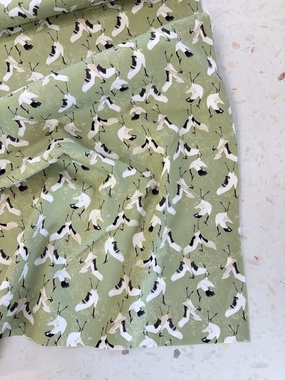 Dancing Cranes Quilting Cotton in Jade
