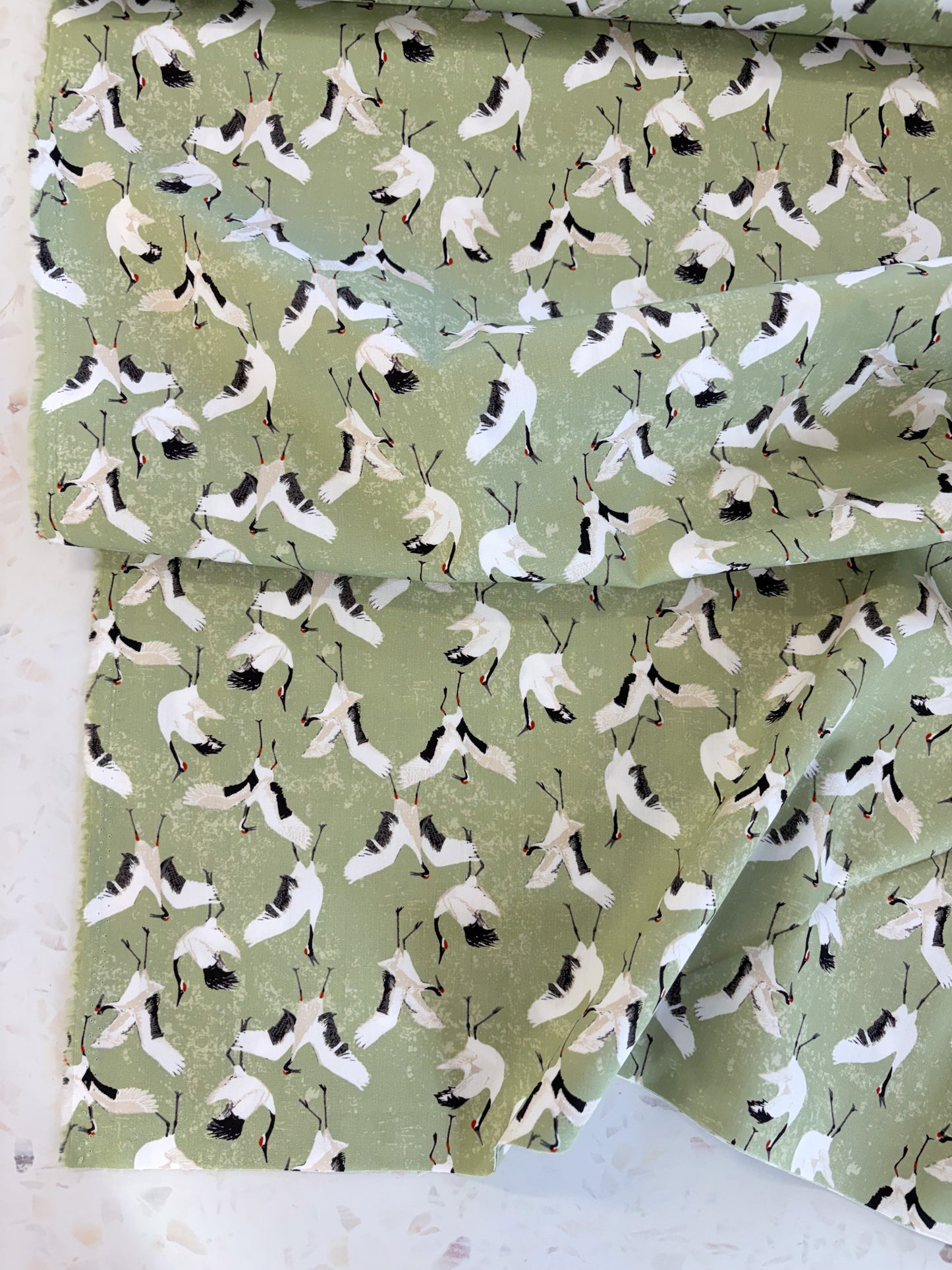 Dancing Cranes Quilting Cotton in Jade