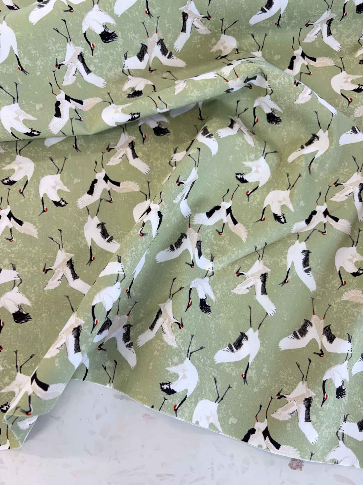 Dancing Cranes Quilting Cotton in Jade