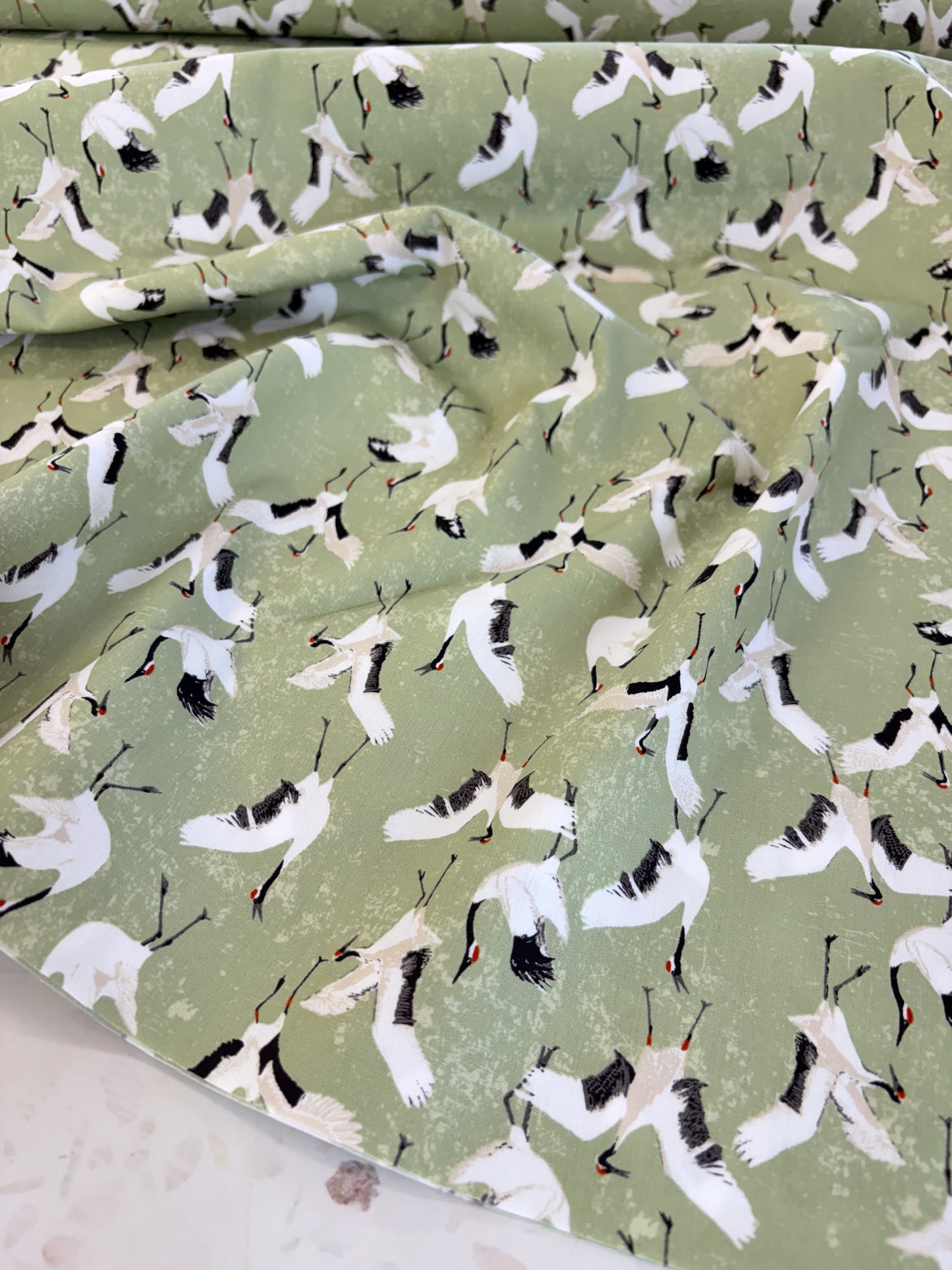 Dancing Cranes Quilting Cotton in Jade