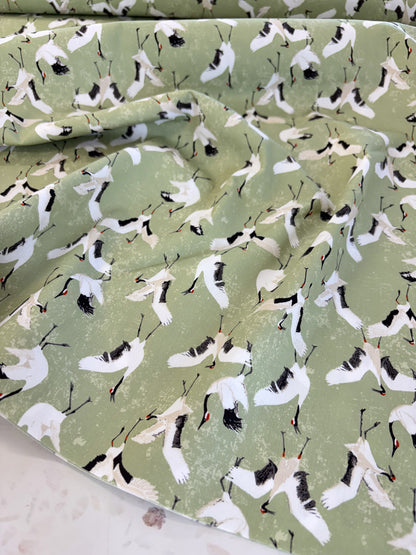Dancing Cranes Quilting Cotton in Jade