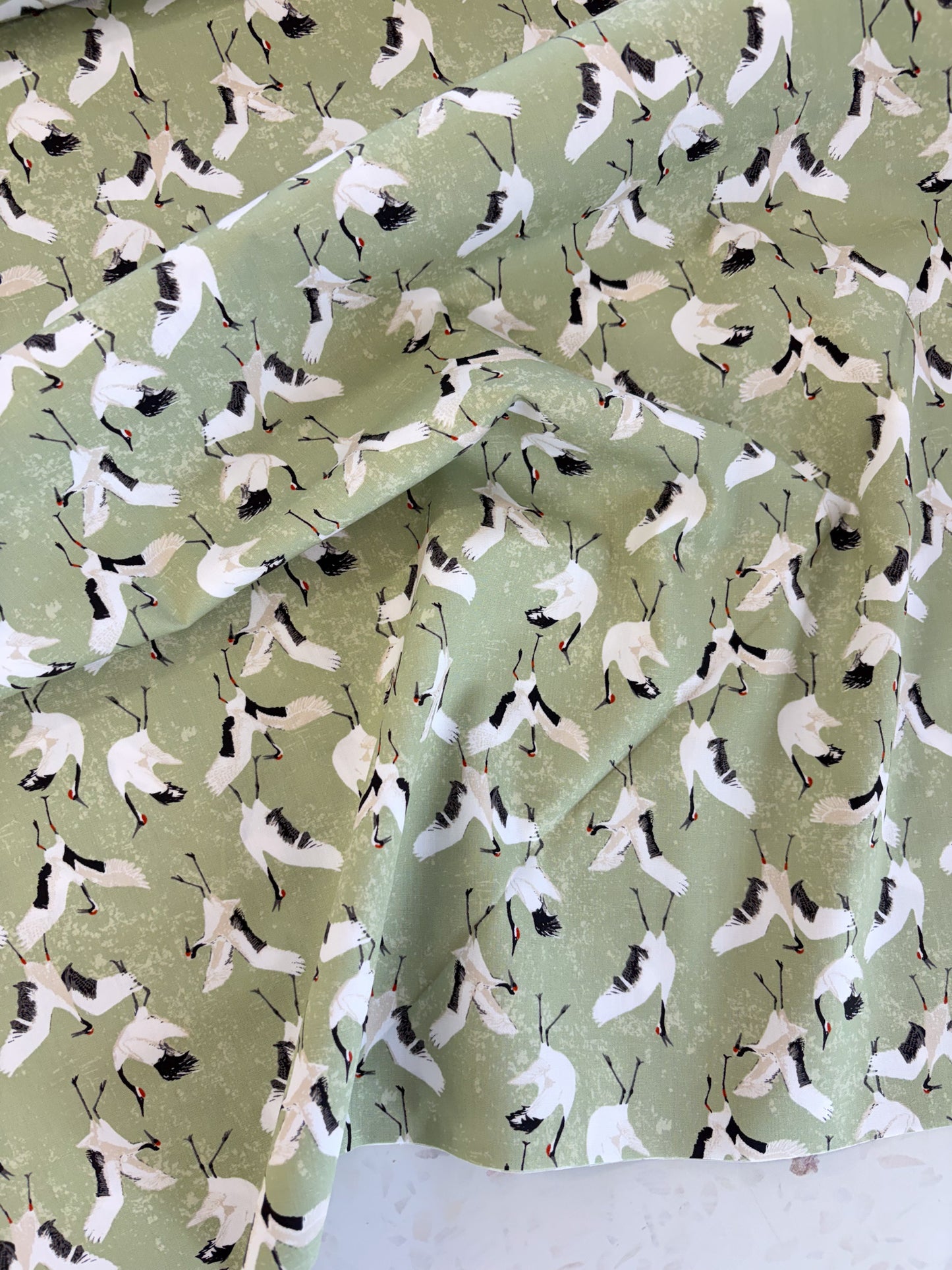 Dancing Cranes Quilting Cotton in Jade