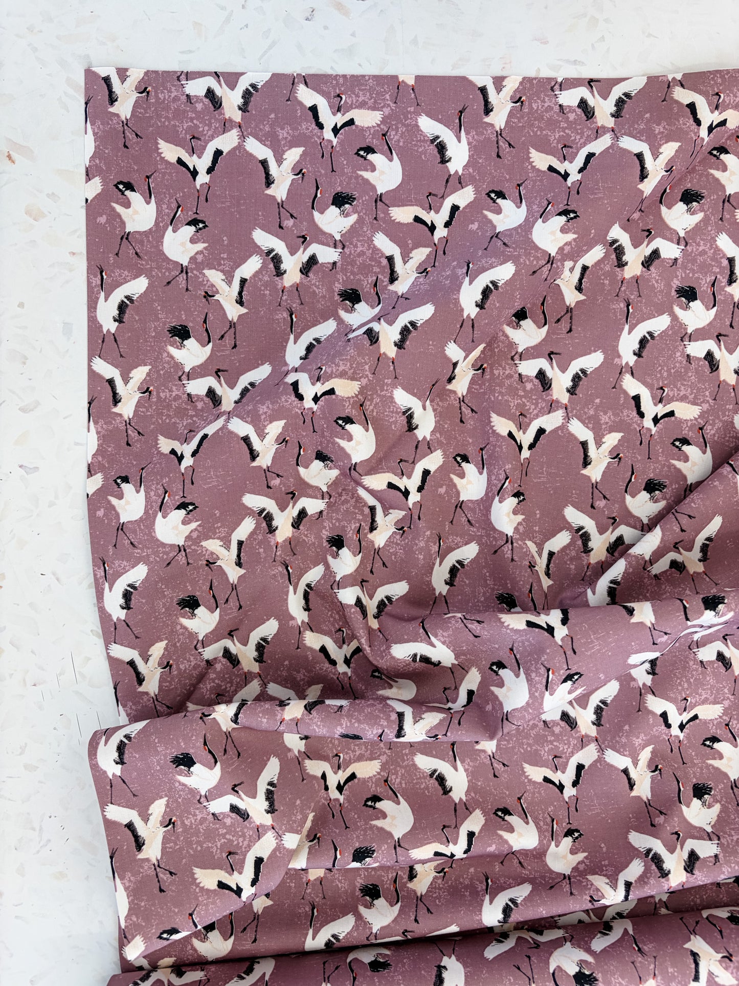 Dancing Cranes Quilting Cotton in Mineral