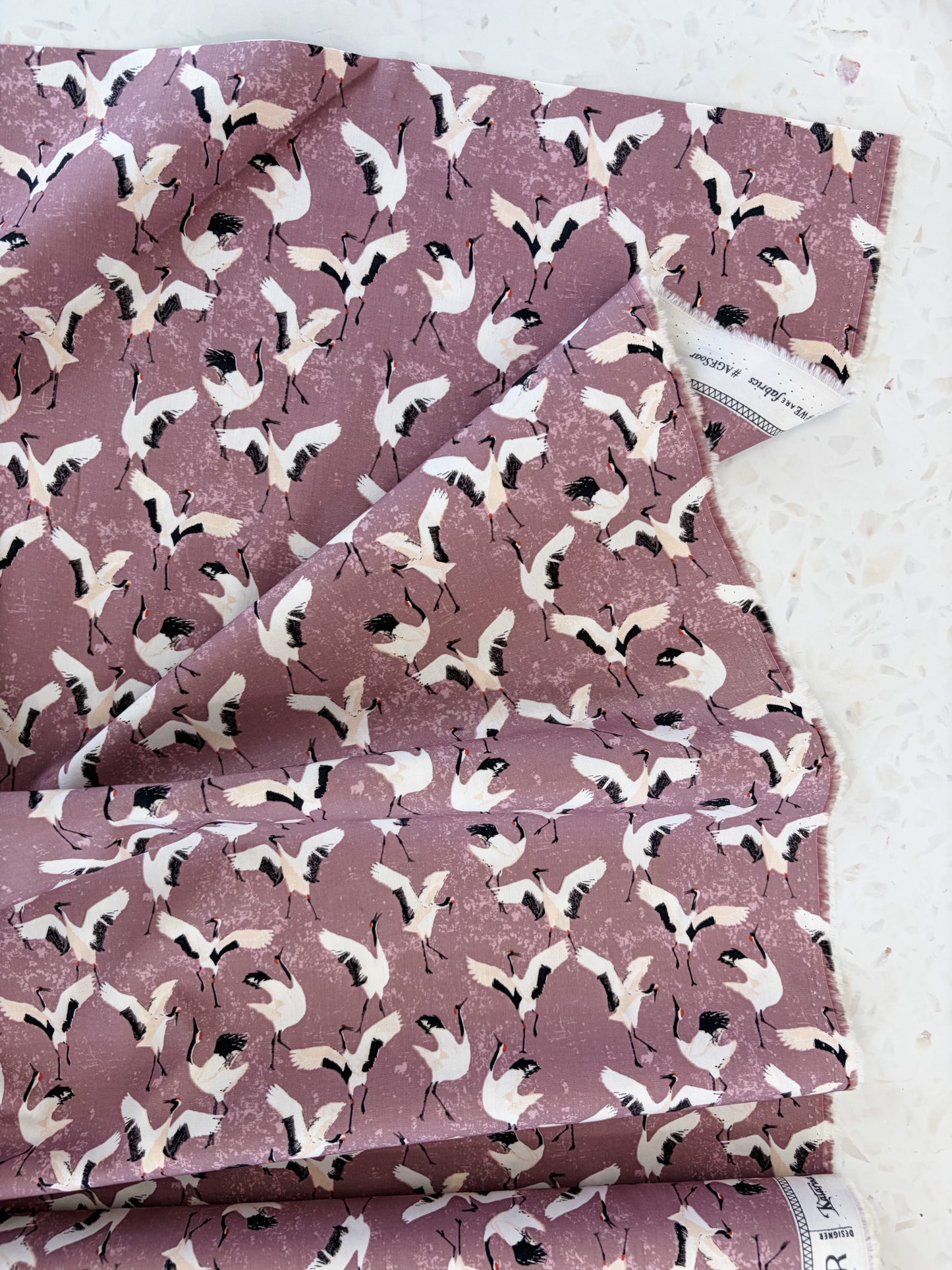 Dancing Cranes Quilting Cotton in Mineral