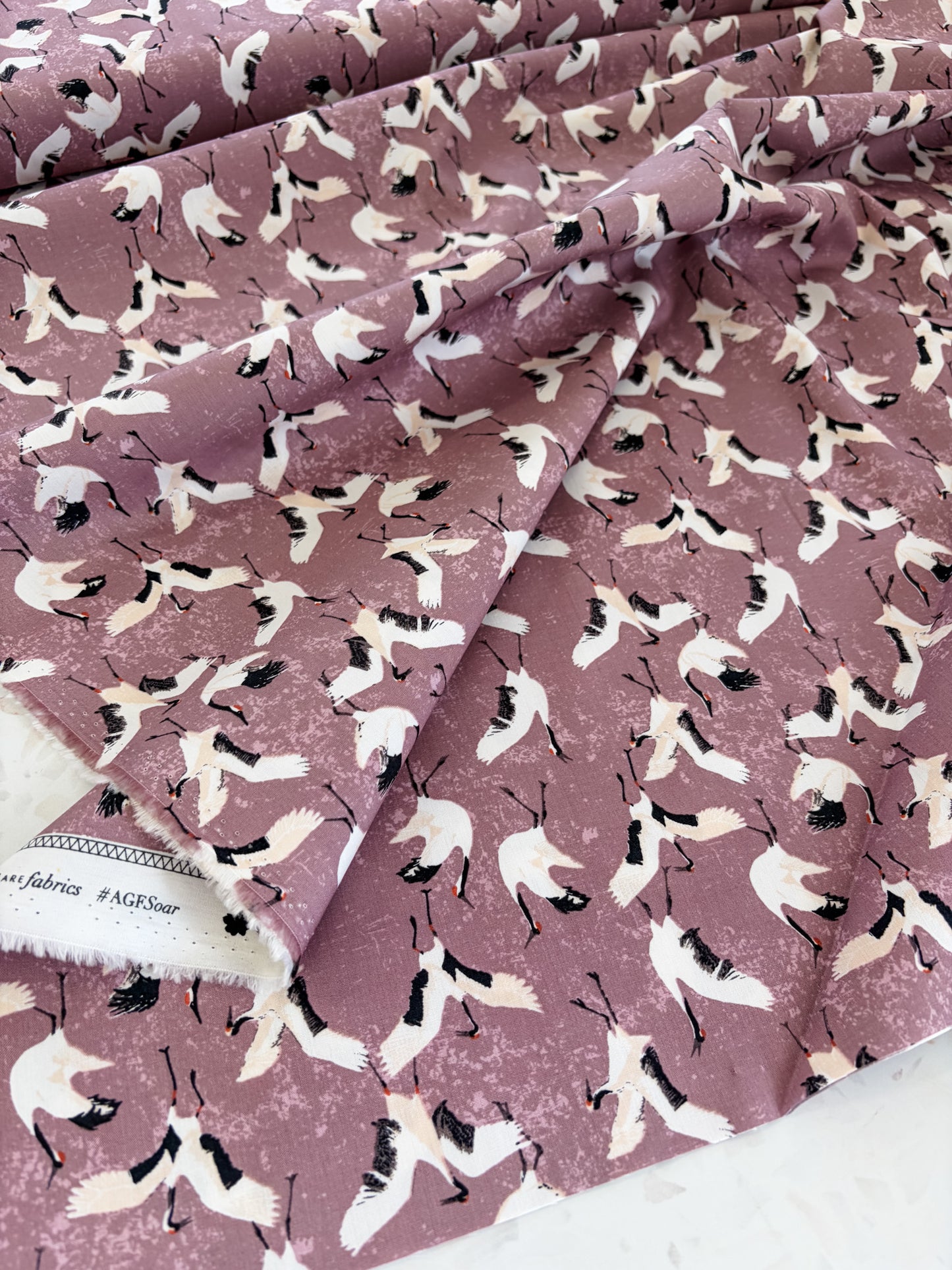 Dancing Cranes Quilting Cotton in Mineral