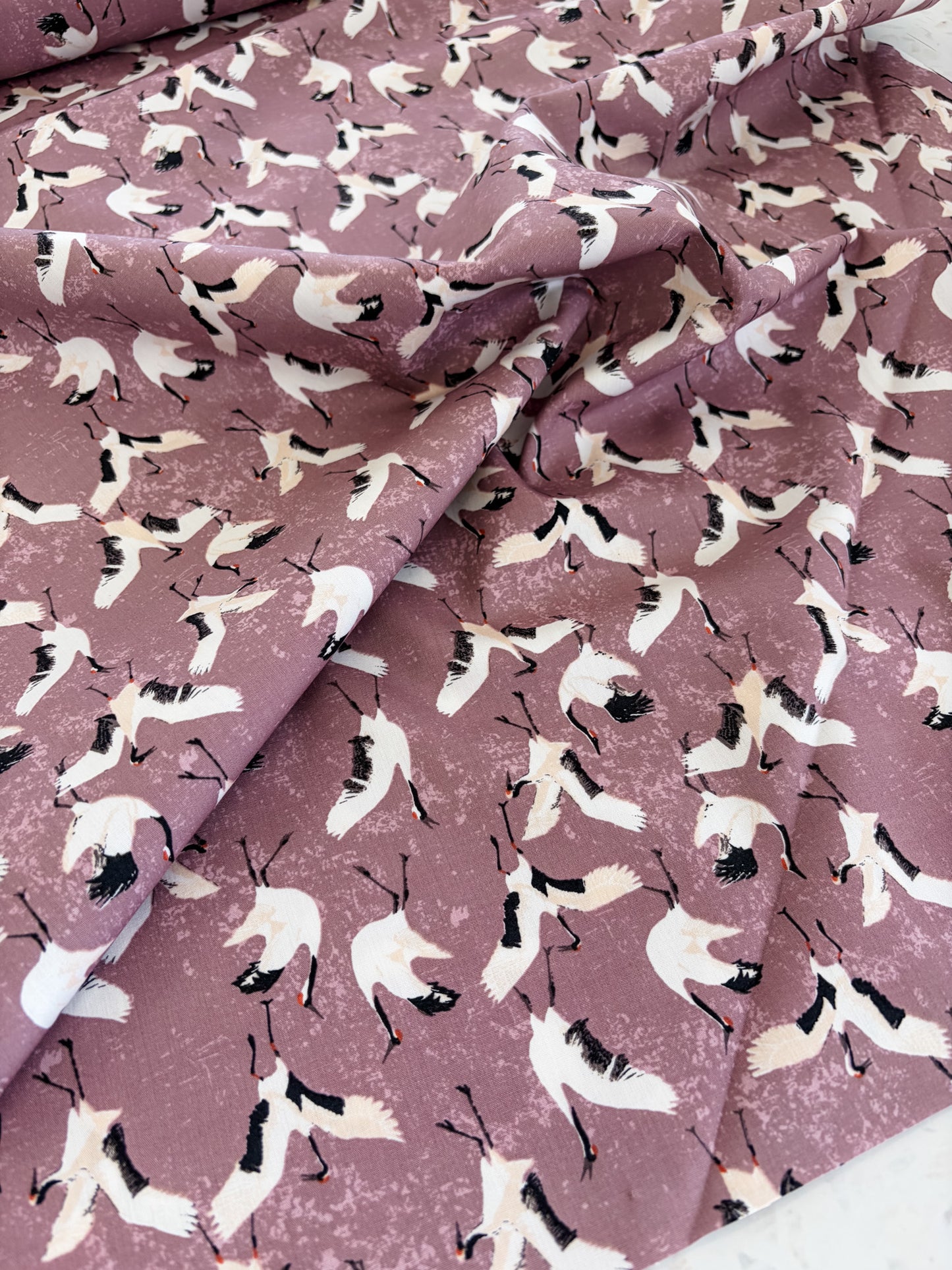 Dancing Cranes Quilting Cotton in Mineral