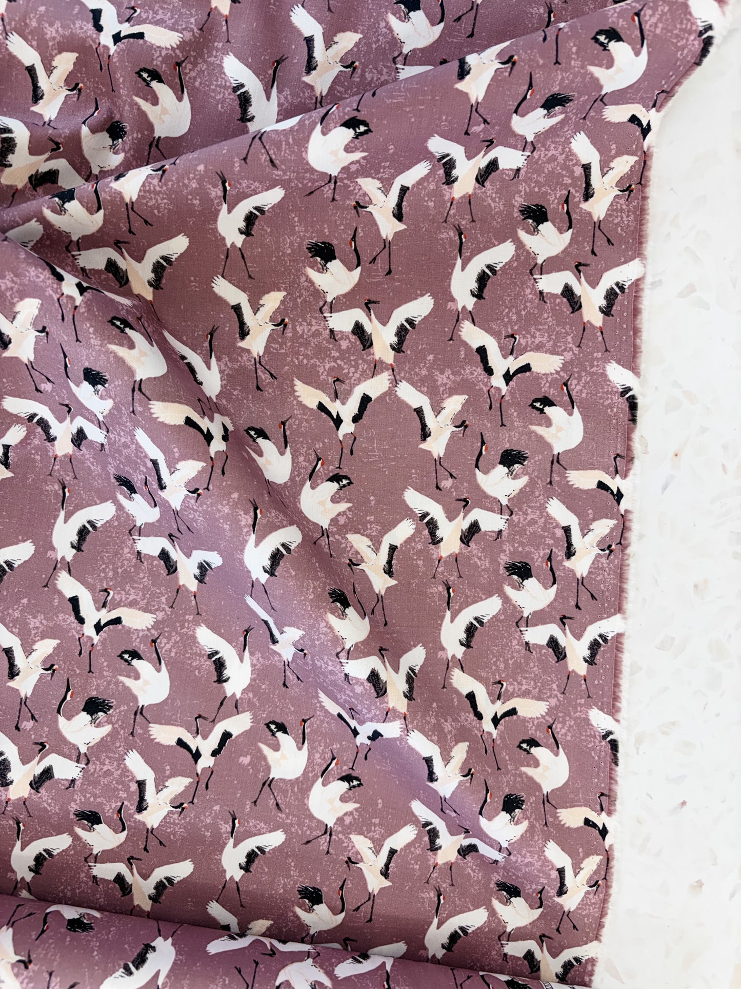 Dancing Cranes Quilting Cotton in Mineral