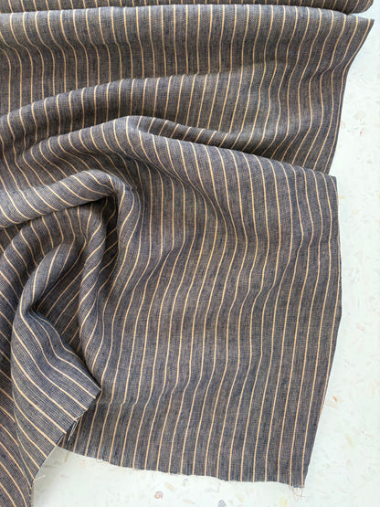 Stevie Herringbone Linen/Cotton in Indigo/Latte