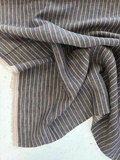 Stevie Herringbone Linen/Cotton in Indigo/Latte