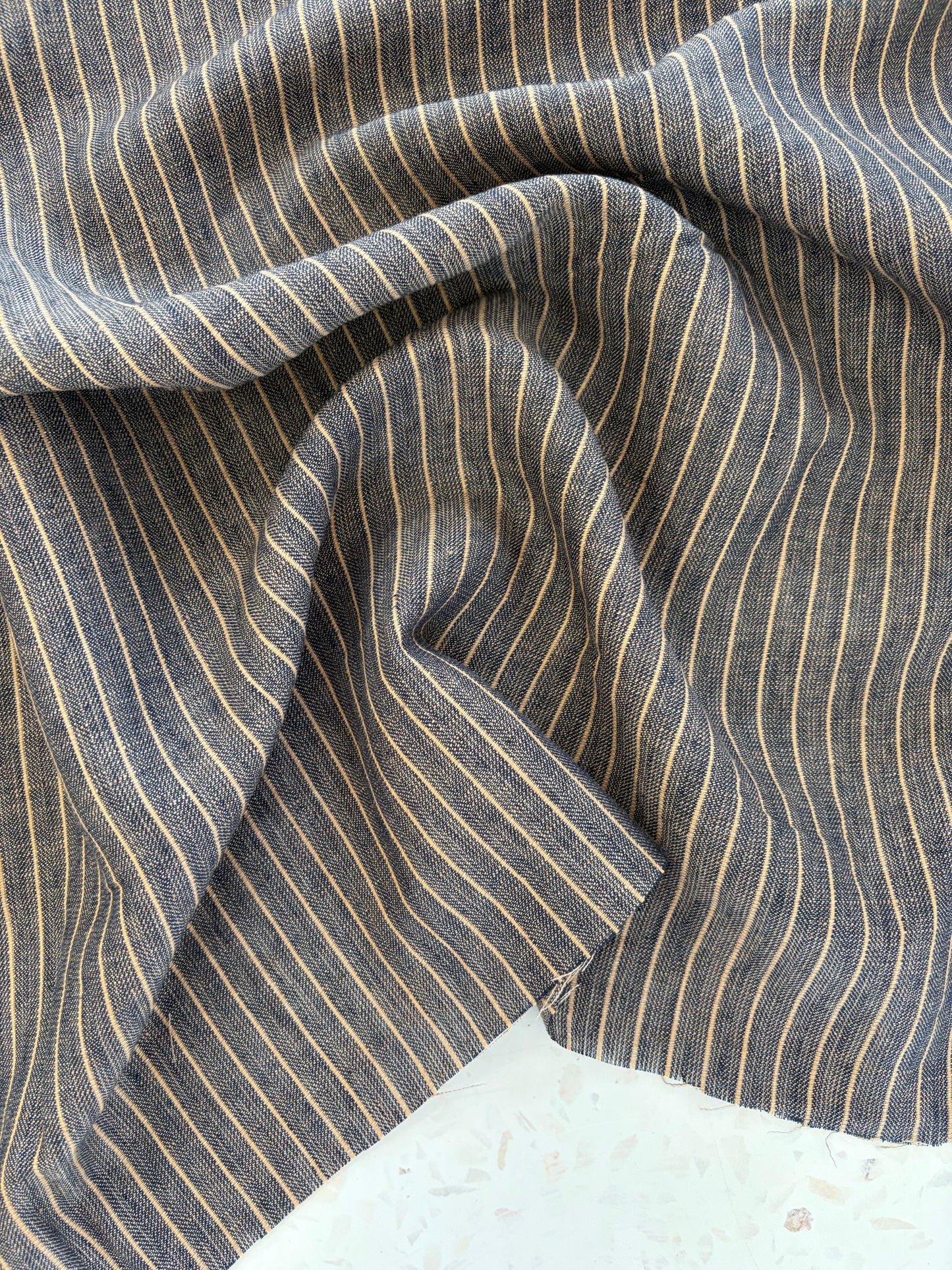 Stevie Herringbone Linen/Cotton in Indigo/Latte