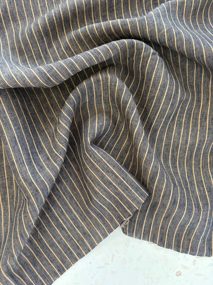 Stevie Herringbone Linen/Cotton in Indigo/Latte