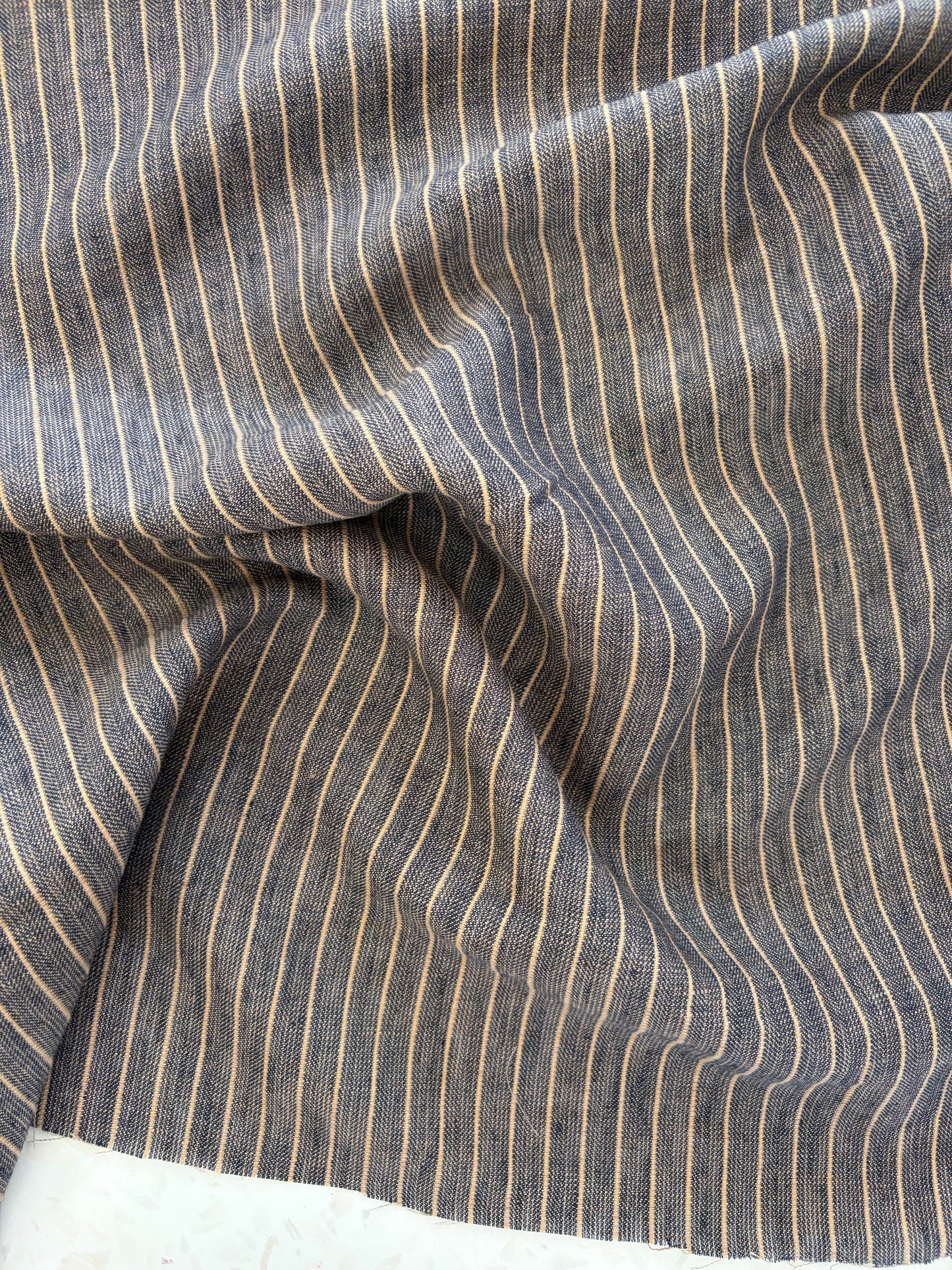 Stevie Herringbone Linen/Cotton in Indigo/Latte