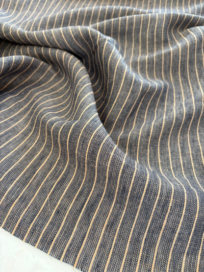 Stevie Herringbone Linen/Cotton in Indigo/Latte