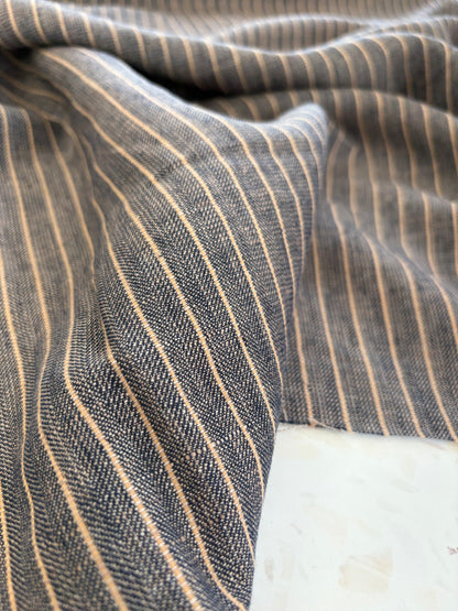 Stevie Herringbone Linen/Cotton in Indigo/Latte