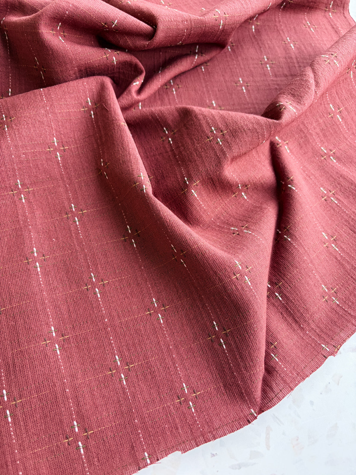 Embroidered Wovens – Rustic Barn Red