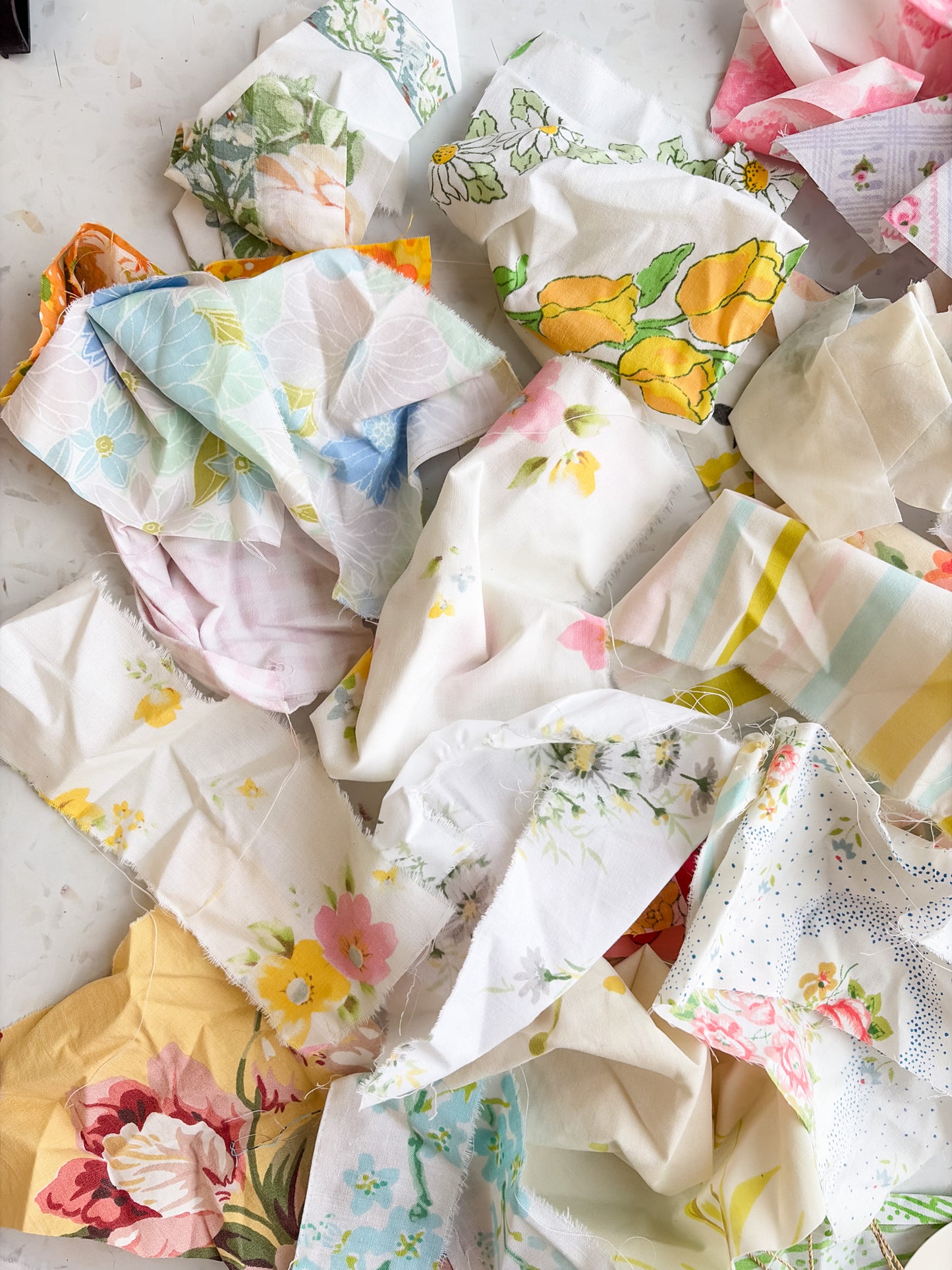 Vintage Fabric Scraps by Quilts on the Side