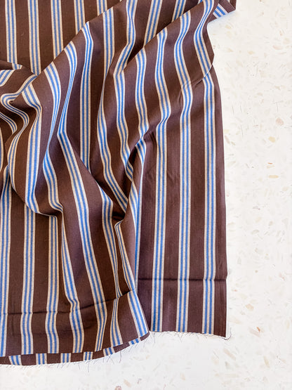 Weave Line Cotton Fabric in Oat Chocolate