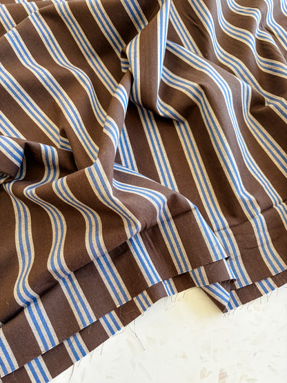 Weave Line Cotton Fabric in Oat Chocolate