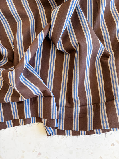 Weave Line Cotton Fabric in Oat Chocolate