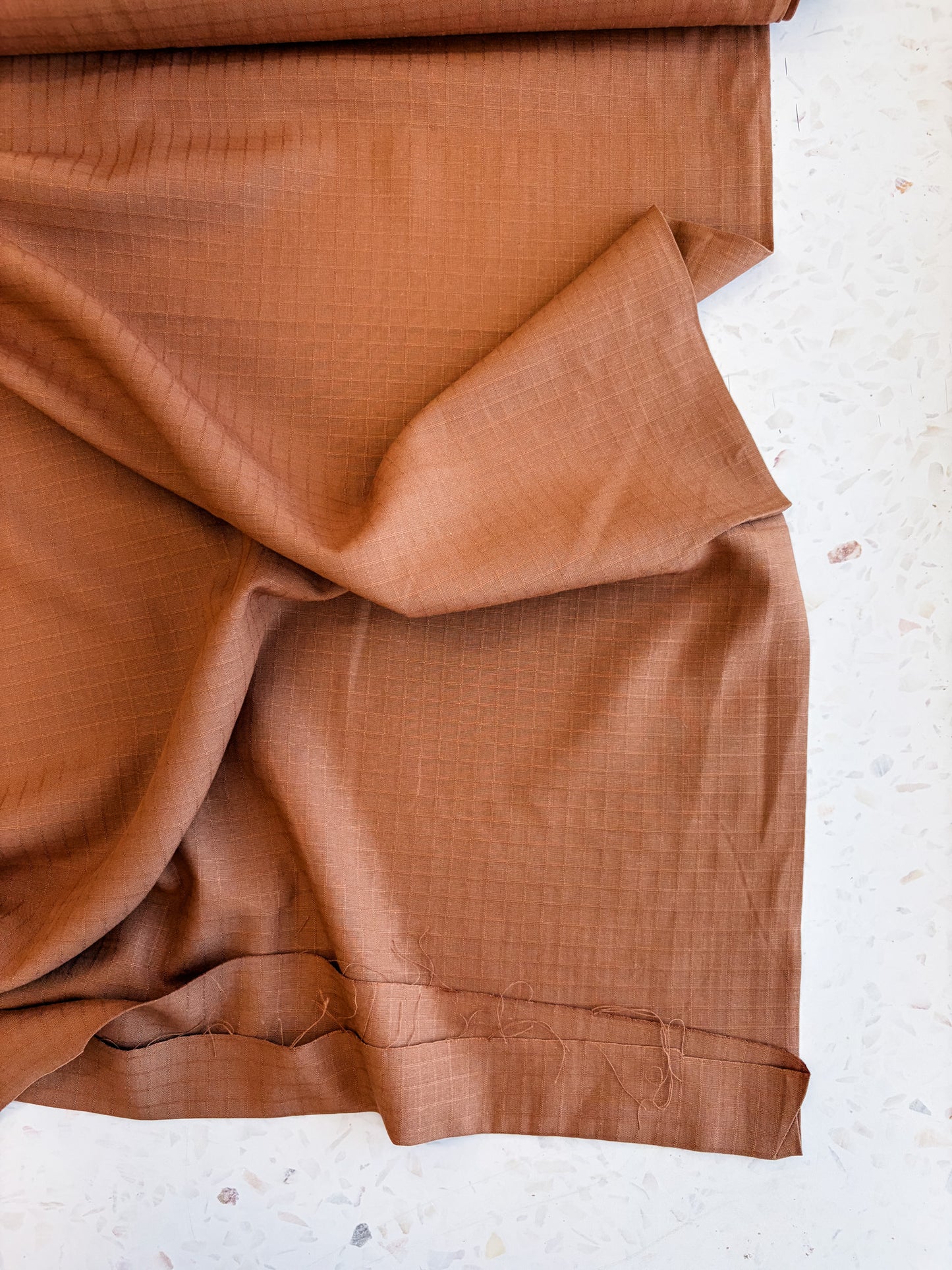 Little Tile Linen/Viscose Blend Fabric in Pecan Pie