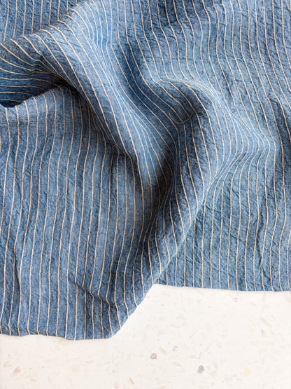 Harbor Stripe Linen/Rayon Blend in Cornflower