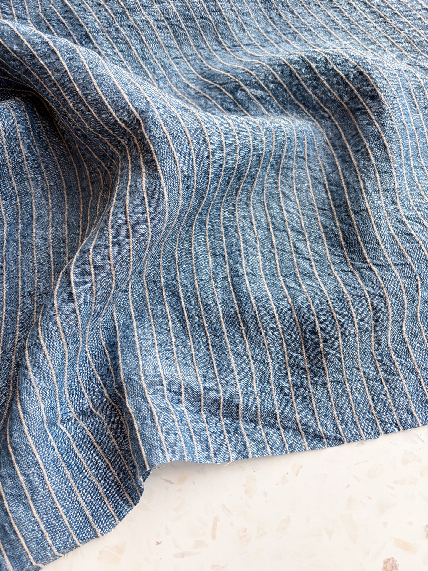 Harbor Stripe Linen/Rayon Blend in Cornflower