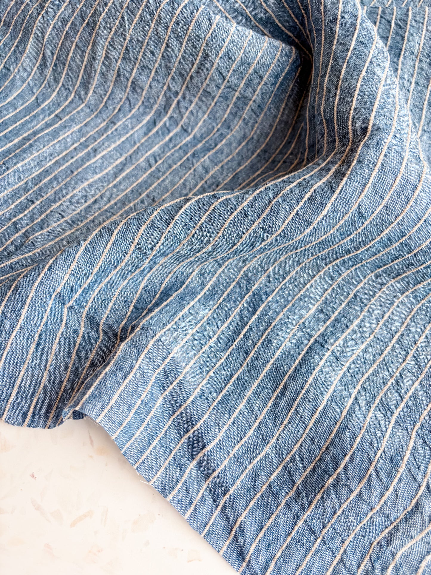 Harbor Stripe Linen/Rayon Blend in Cornflower
