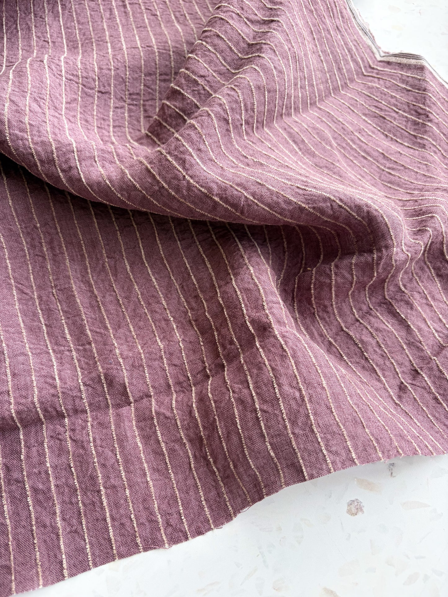 Harbor Stripe Linen/Rayon Blend in Rosewood
