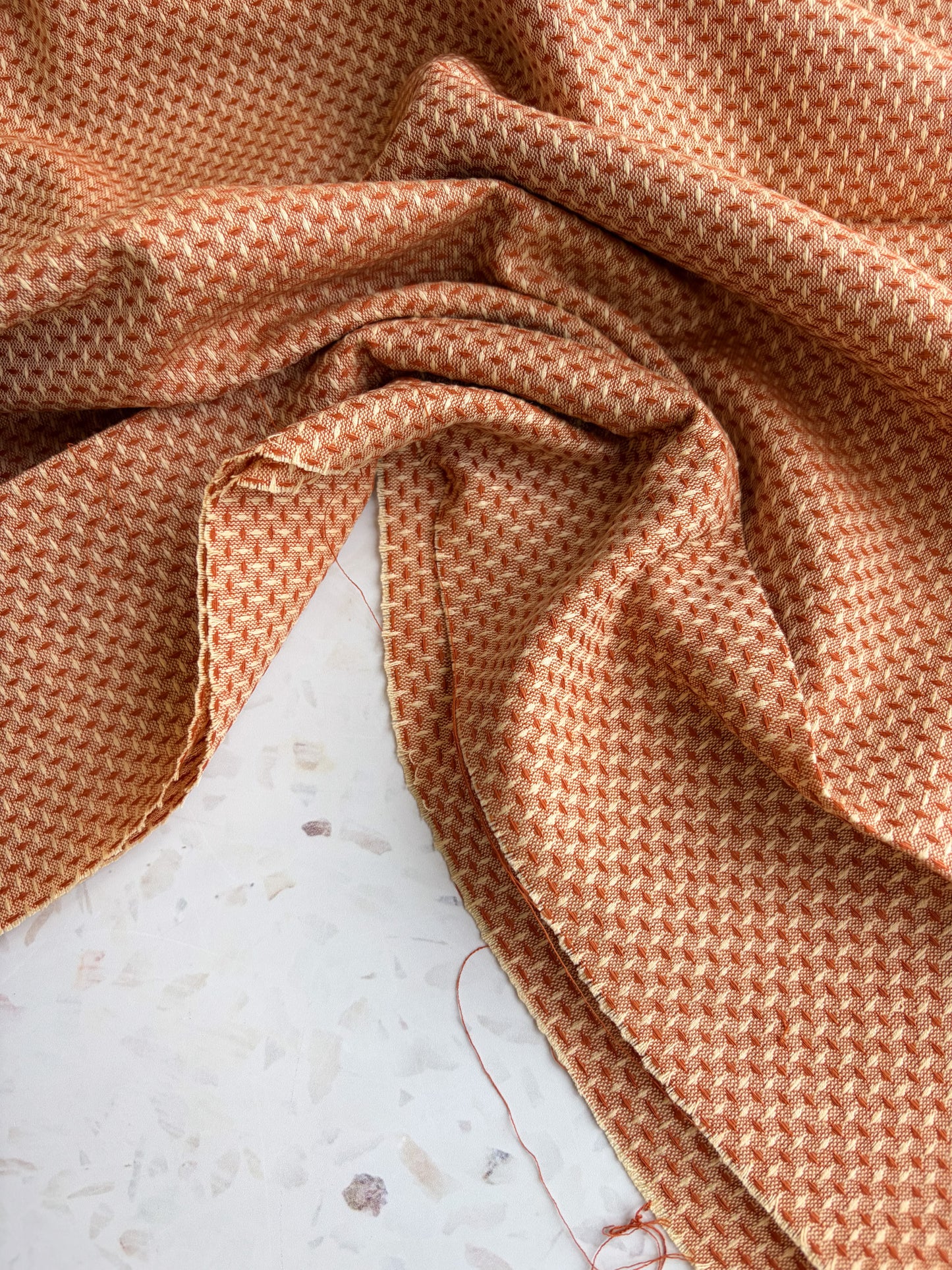 Gathering Cloth Basket Weave Cotton in Creamsicle