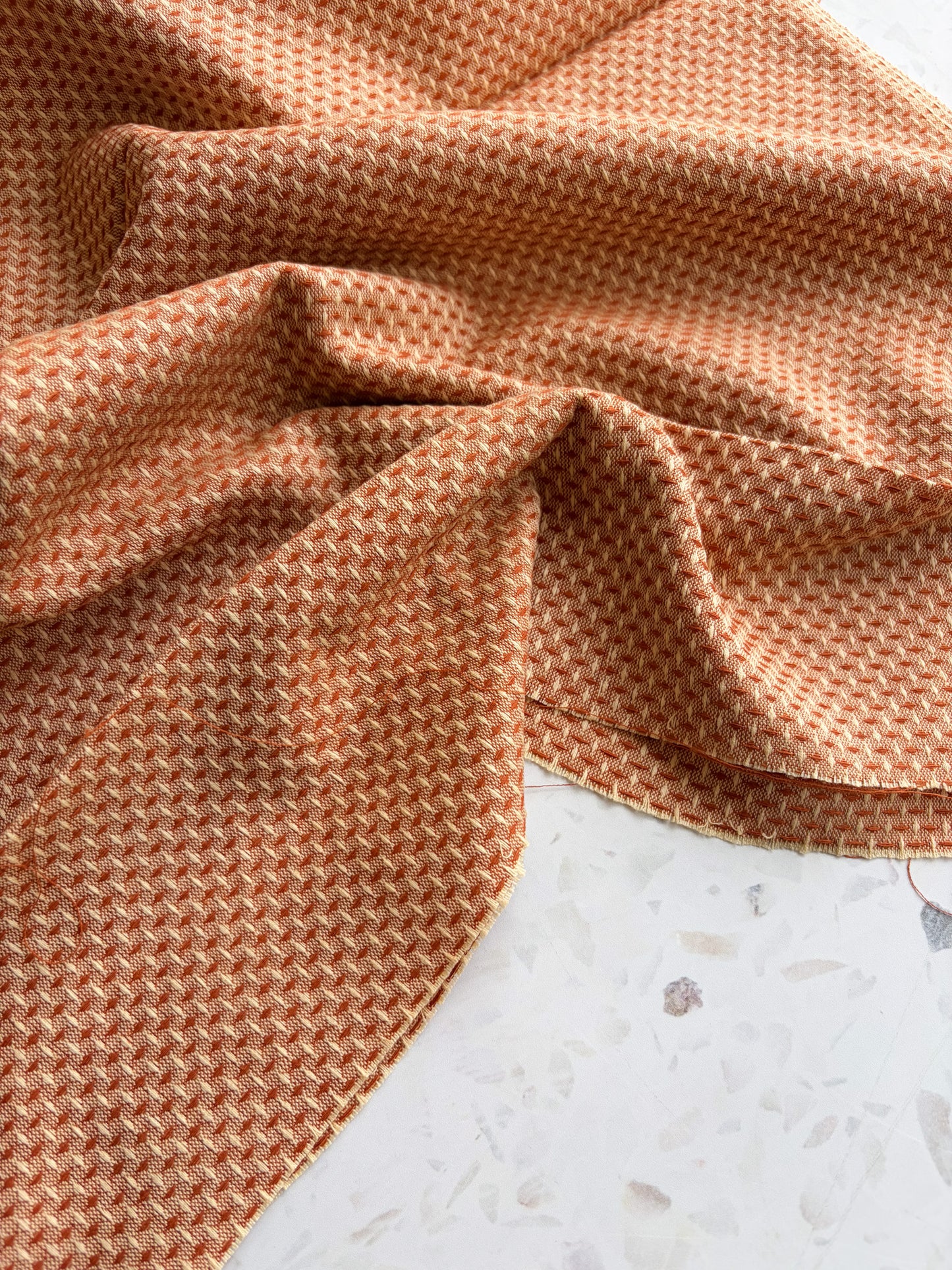 Gathering Cloth Basket Weave Cotton in Creamsicle