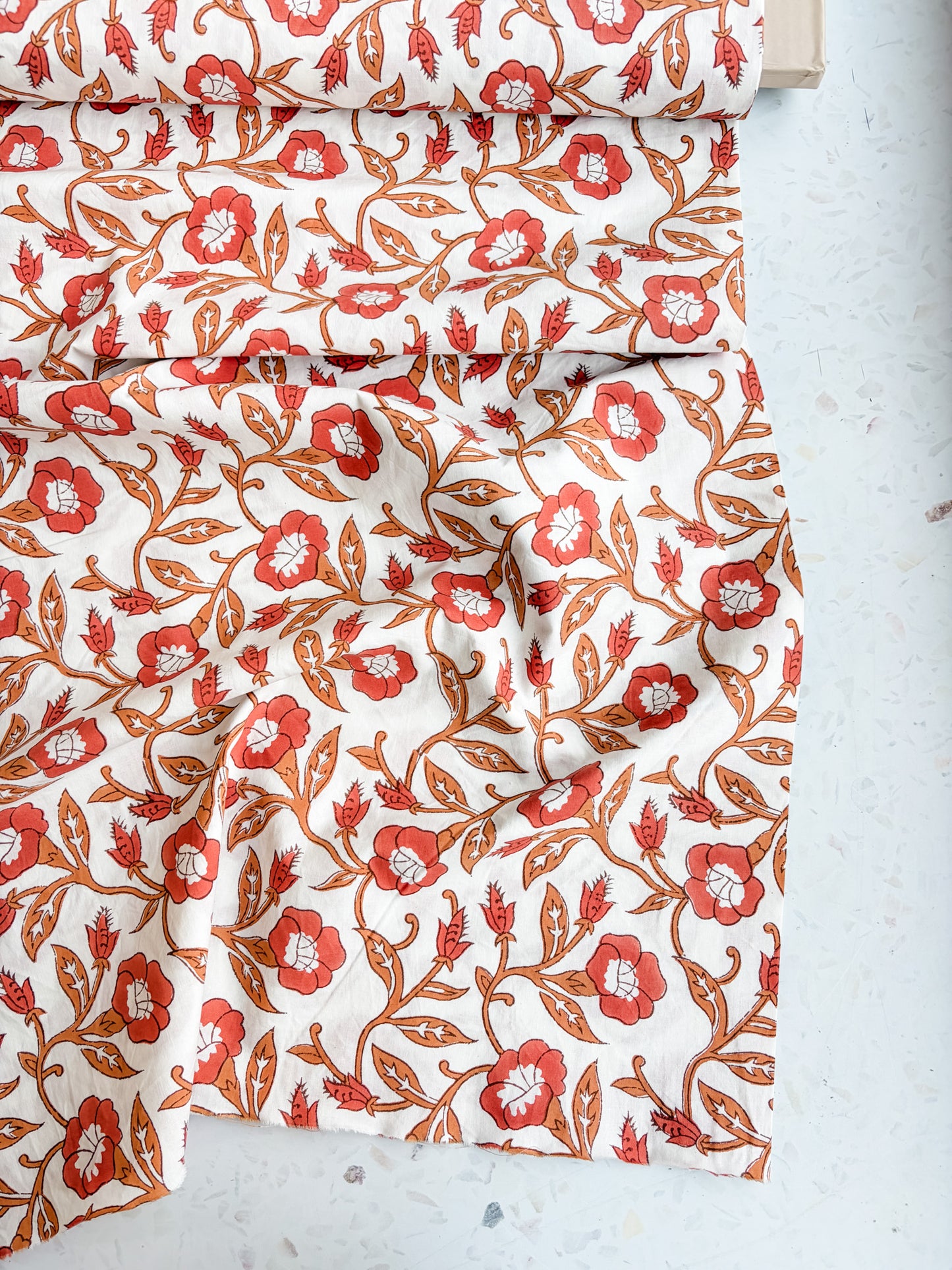Fableism Block Print Cotton: Trumpet Vines in Sienna