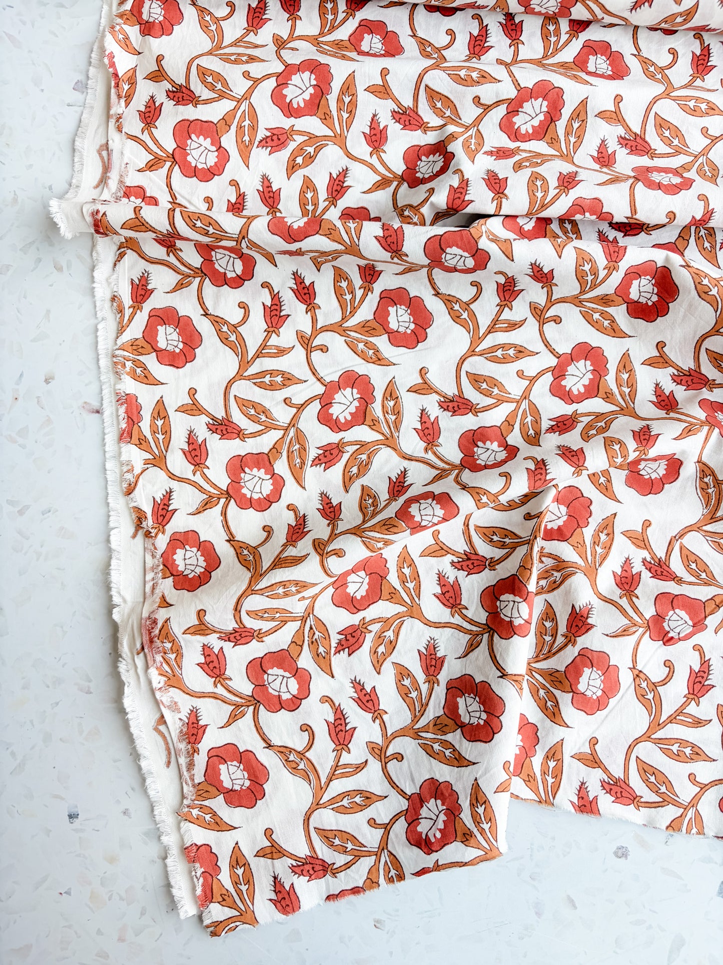 Fableism Block Print Cotton: Trumpet Vines in Sienna