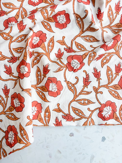 Fableism Block Print Cotton: Trumpet Vines in Sienna
