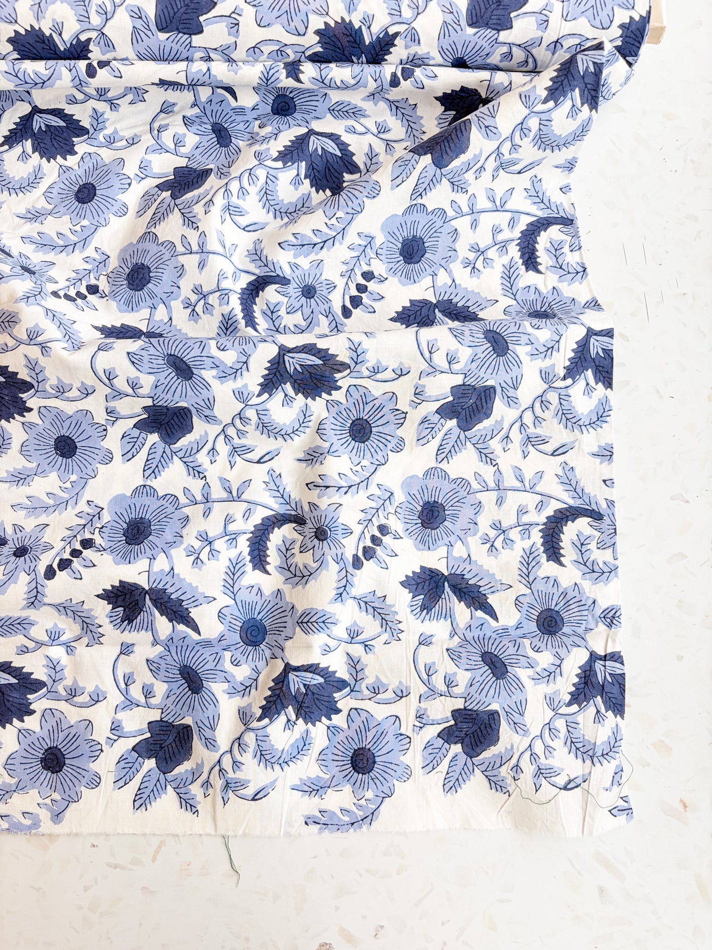 Fableism Block Print Cotton: Country Floral in Blue