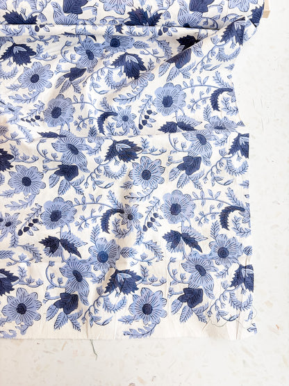 Fableism Block Print Cotton: Country Floral in Blue