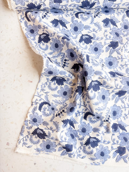Fableism Block Print Cotton: Country Floral in Blue
