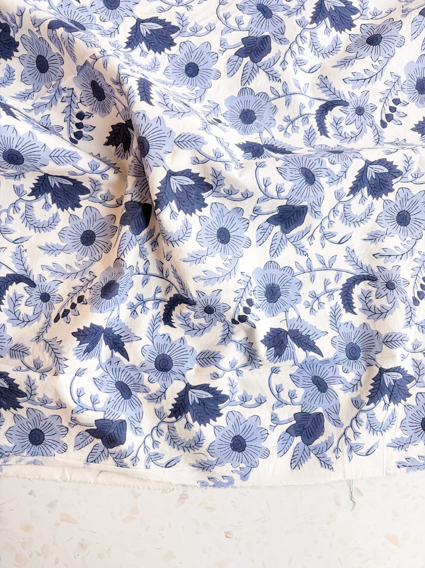 Fableism Block Print Cotton: Country Floral in Blue