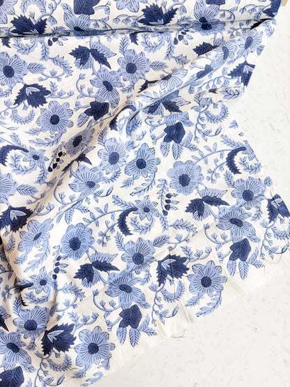 Fableism Block Print Cotton: Country Floral in Blue