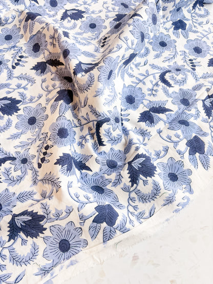 Fableism Block Print Cotton: Country Floral in Blue