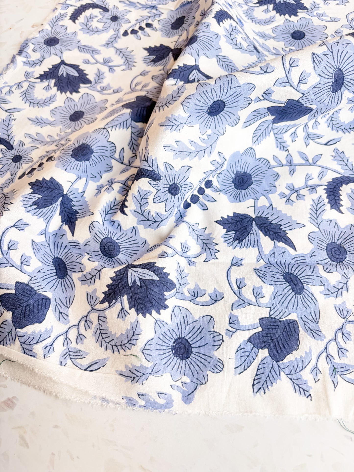 Fableism Block Print Cotton: Country Floral in Blue