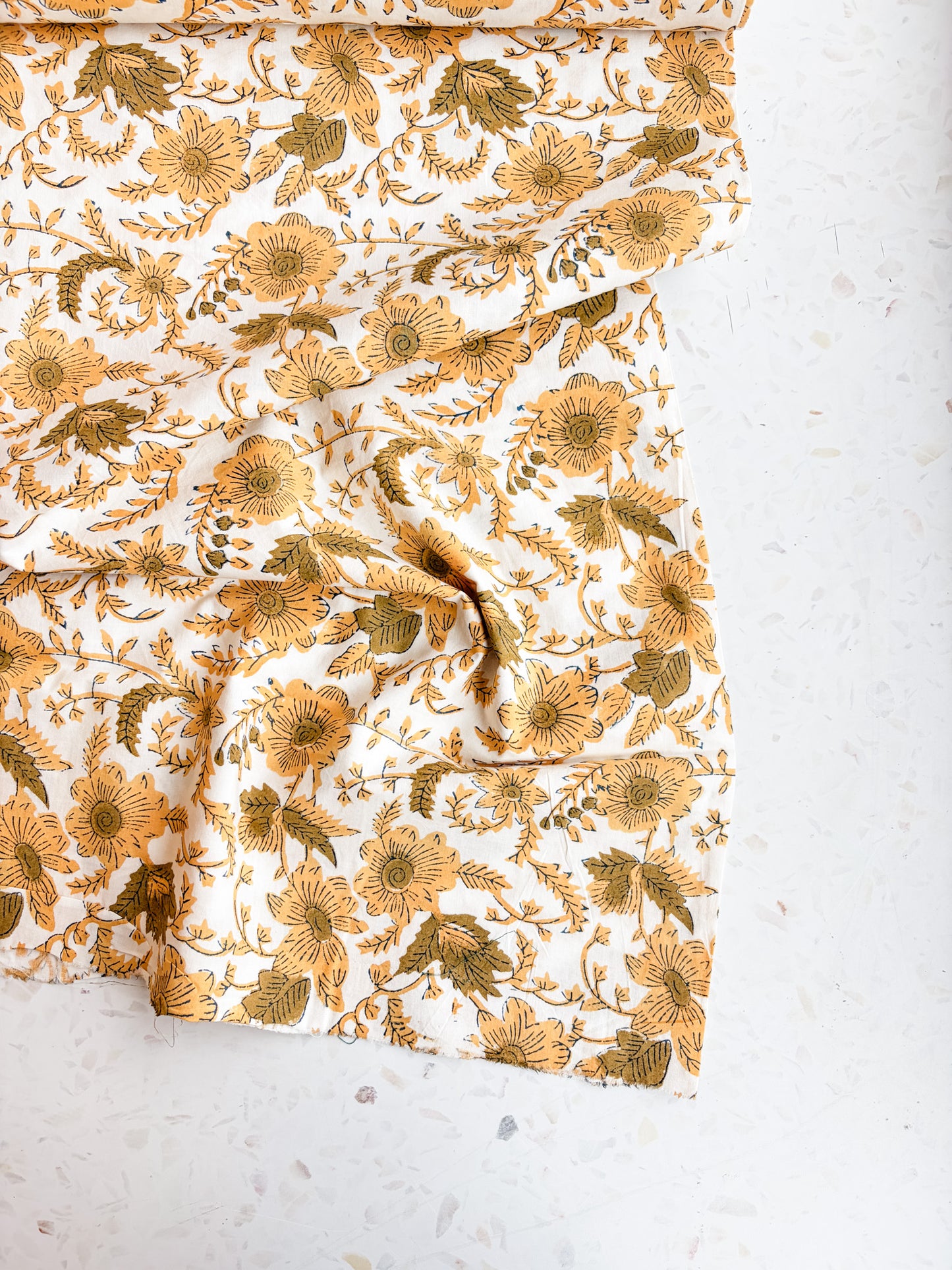 Fableism Block Print Cotton: Country Floral in Yellow