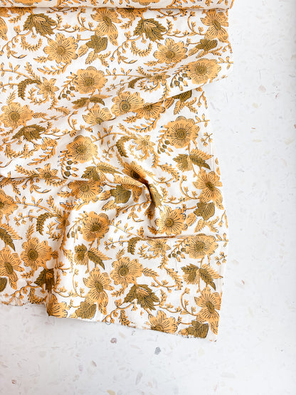 Fableism Block Print Cotton: Country Floral in Yellow